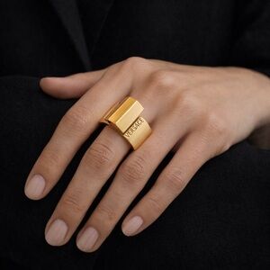 Versace Greca Logo Embossed Ring Statement Ring Gold Tone